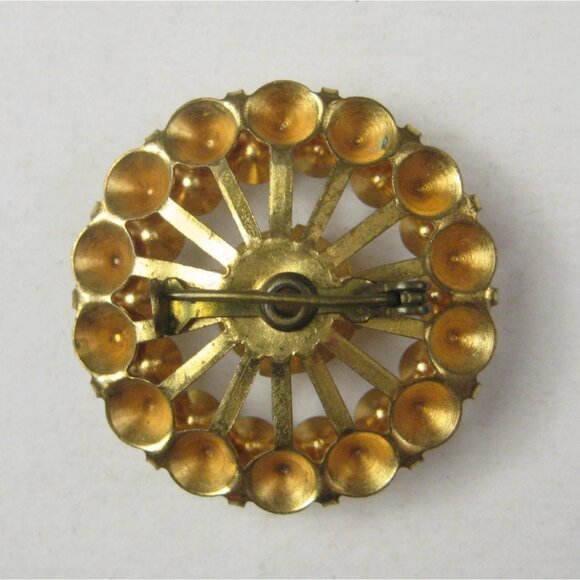 MCM Brooch Pin Goldtone Vintage 1960 Estate Starburst SunBurst MOD Rhinestone - Picture 3 of 6